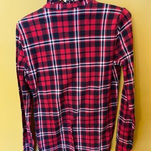 Ralph Lauren stretch cotton plaid ruffle blouse